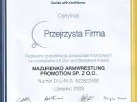 Certyfikat „Przejrzysta Firma” 2009 dla Mazurenko Promotion # Siłowanie na ręce # Armwrestling # Armpower.net